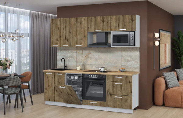 Изображение товара Кухонный гарнитур Интерлиния Мила Лайт 2.25-ПМ4  (дуб веллингтон/дуб веллингтон/дуб бунратти)