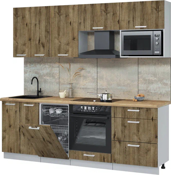 Изображение товара Кухонный гарнитур Интерлиния Мила Лайт 2.25-ПМ4  (дуб веллингтон/дуб веллингтон/дуб бунратти)