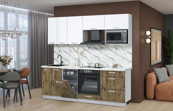 Изображение товара Кухонный гарнитур Интерлиния Мила Лайт 2.25-ПМ4 (белый платинум/дуб веллингтон/белый гранит)