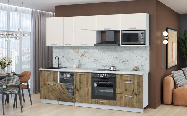 Изображение товара Кухонный гарнитур Интерлиния Мила Лайт 2.6-ПМ4  (персидский жемчуг/дуб веллингтон/серый каспий)