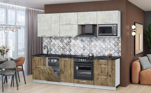 Изображение товара Кухонный гарнитур Интерлиния Мила Лайт 2.6-ПМ4 (бетон лайт/дуб веллингтон/кастилло темный)