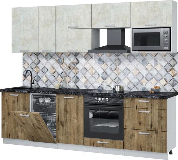 Изображение товара Кухонный гарнитур Интерлиния Мила Лайт 2.6-ПМ4 (бетон лайт/дуб веллингтон/кастилло темный)