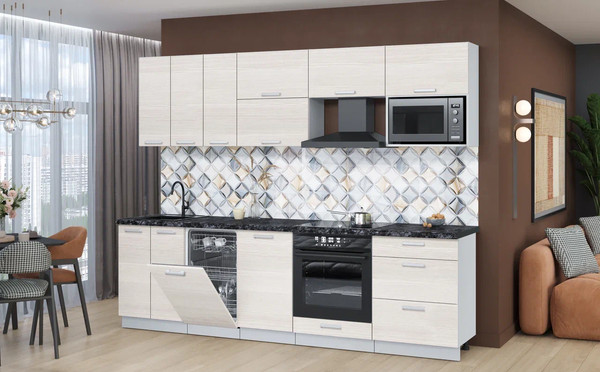 Изображение товара Кухонный гарнитур Интерлиния Мила Лайт 2.7-ПМ4  (вудлайн кремовый/вудлайн кремовый/кастилло темный)