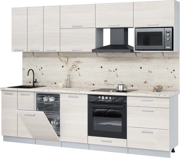 Изображение товара Кухонный гарнитур Интерлиния Мила Лайт 2.7-ПМ4 (вудлайн кремовый/вудлайн кремовый/бискайская сосна)