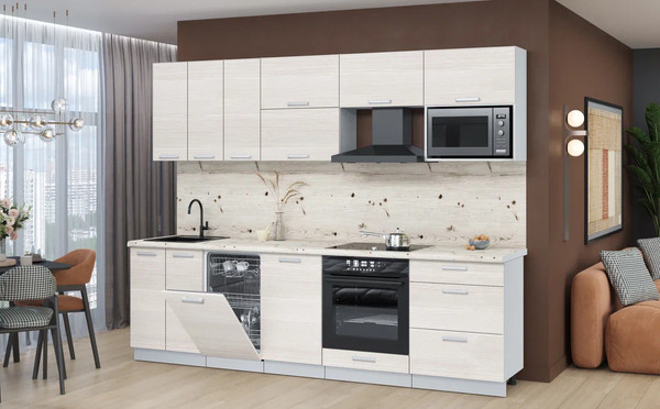 Изображение товара Кухонный гарнитур Интерлиния Мила Лайт 2.7-ПМ4 (вудлайн кремовый/вудлайн кремовый/бискайская сосна)