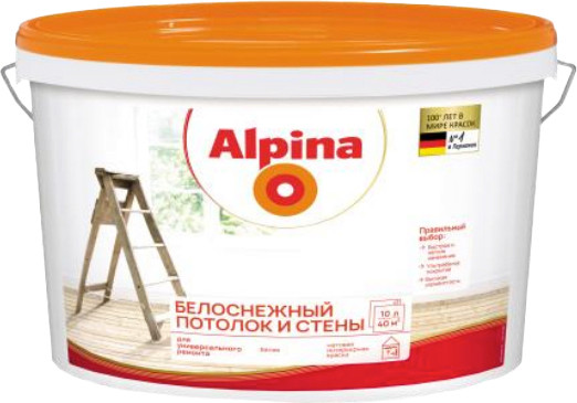 Изображение товара Краска Alpina Белоснежный потолок и стены (10л)