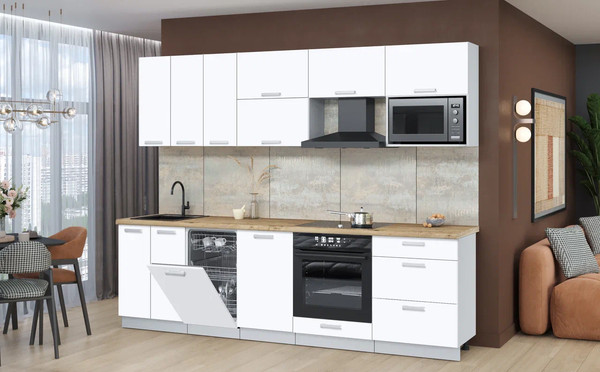 Изображение товара Кухонный гарнитур Интерлиния Мила Лайт 2.7-ПМ4  (белый платинум/белый платинум/дуб бунратти)