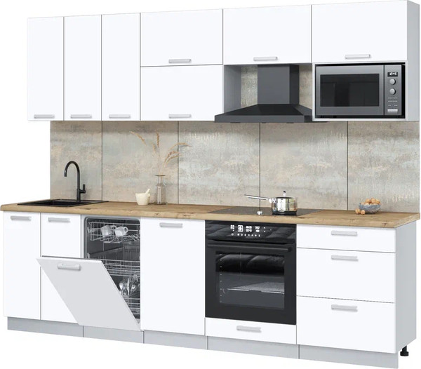 Изображение товара Кухонный гарнитур Интерлиния Мила Лайт 2.7-ПМ4  (белый платинум/белый платинум/дуб бунратти)