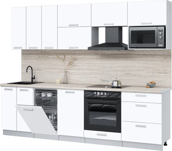 Изображение товара Кухонный гарнитур Интерлиния Мила Лайт 2.7-ПМ4 (белый платинум/белый платинум/травертин серый)