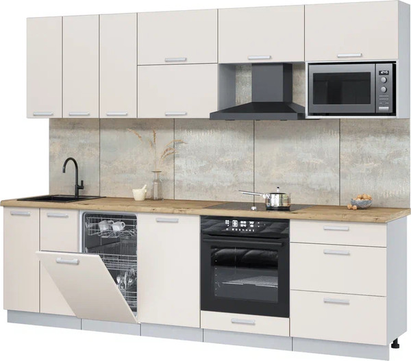 Изображение товара Кухонный гарнитур Интерлиния Мила Лайт 2.7-ПМ4  (персидский жемчуг/персидский жемчуг/дуб бунратти)