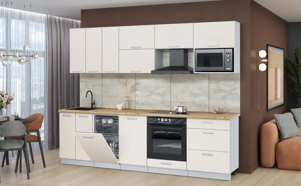 Изображение товара Кухонный гарнитур Интерлиния Мила Лайт 2.7-ПМ4  (персидский жемчуг/персидский жемчуг/дуб бунратти)