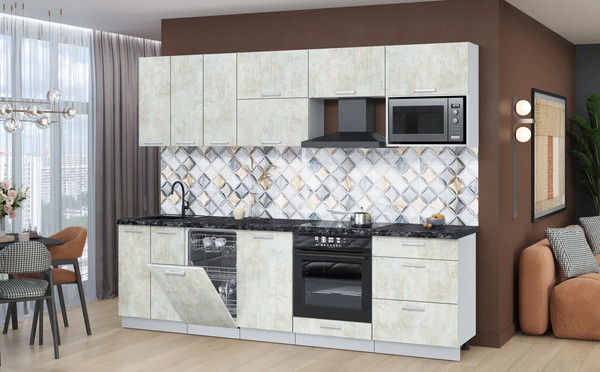 Изображение товара Кухонный гарнитур Интерлиния Мила Лайт 2.7-ПМ4  (бетон лайт/бетон лайт/кастилло темный)