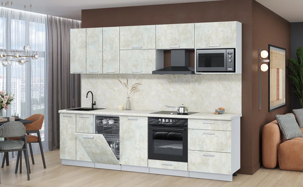 Изображение товара Кухонный гарнитур Интерлиния Мила Лайт 2.7-ПМ4  (бетон лайт/бетон лайт/опал светлый)