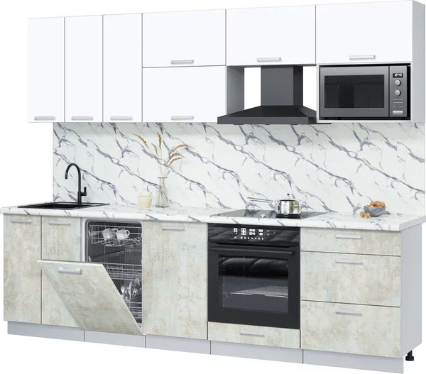 Изображение товара Кухонный гарнитур Интерлиния Мила Лайт 2.7-ПМ4  (белый платинум/бетон лайт/белый гранит)