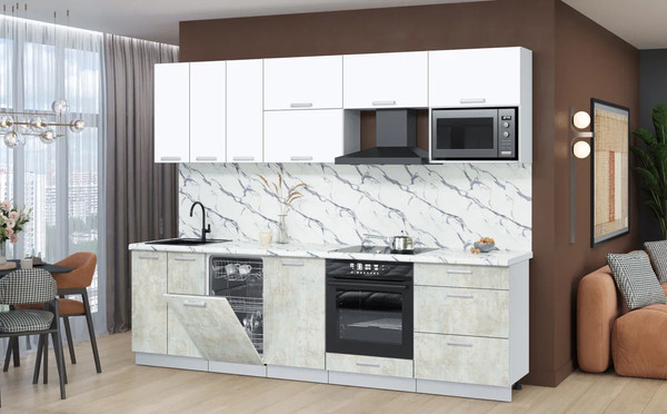 Изображение товара Кухонный гарнитур Интерлиния Мила Лайт 2.7-ПМ4  (белый платинум/бетон лайт/белый гранит)