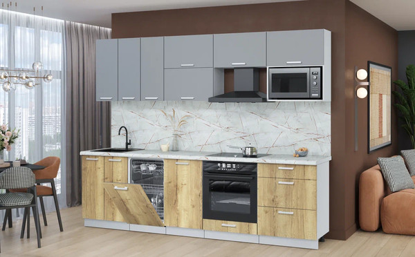 Изображение товара Кухонный гарнитур Интерлиния Мила Лайт 2.7-ПМ4 ( серебро/дуб золотой/серый каспий)