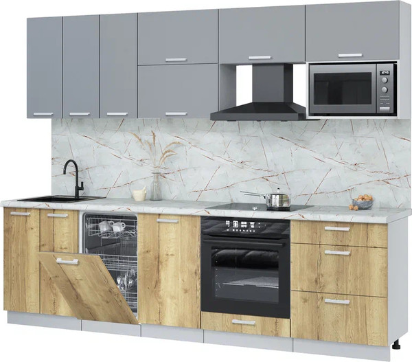 Изображение товара Кухонный гарнитур Интерлиния Мила Лайт 2.7-ПМ4 ( серебро/дуб золотой/серый каспий)
