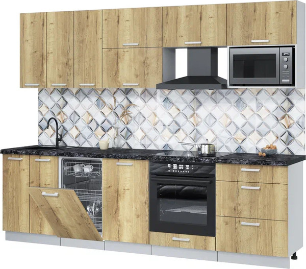 Изображение товара Кухонный гарнитур Интерлиния Мила Лайт 2.7-ПМ4  (дуб золотой/дуб золотой/кастилло темный)