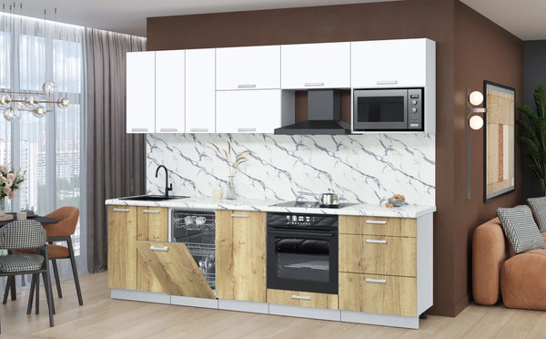 Изображение товара Кухонный гарнитур Интерлиния Мила Лайт 2.7-ПМ4  (белый платинум/дуб золотой/белый гранит)