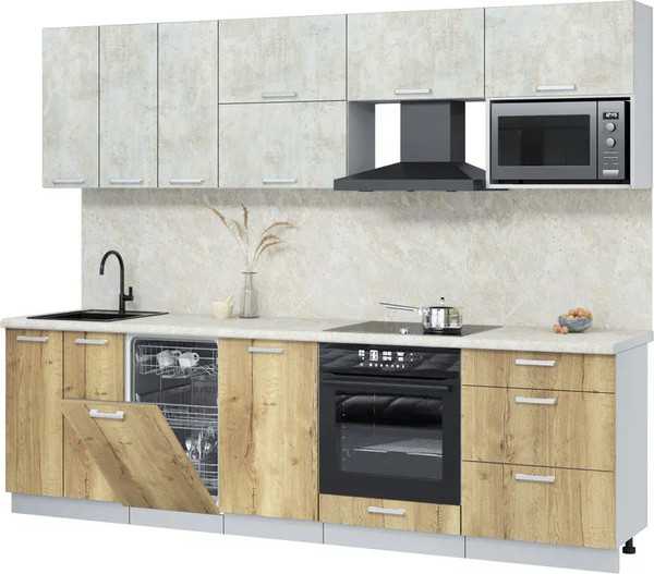 Изображение товара Кухонный гарнитур Интерлиния Мила Лайт 2.7-ПМ4  (бетон лайт/дуб золотой/опал светлый)