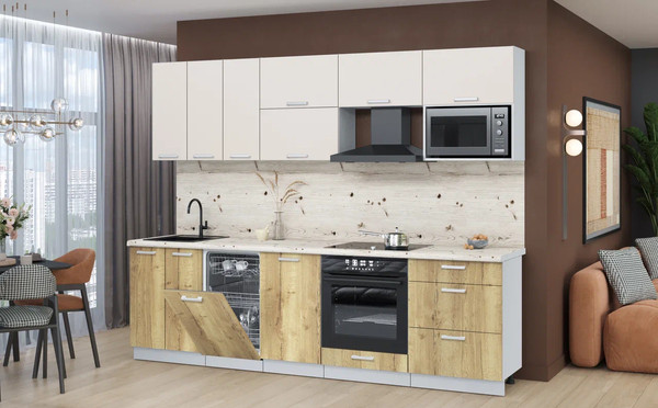 Изображение товара Кухонный гарнитур Интерлиния Мила Лайт 2.7-ПМ4 (персидский жемчуг/дуб золотой/бискайская сосна)