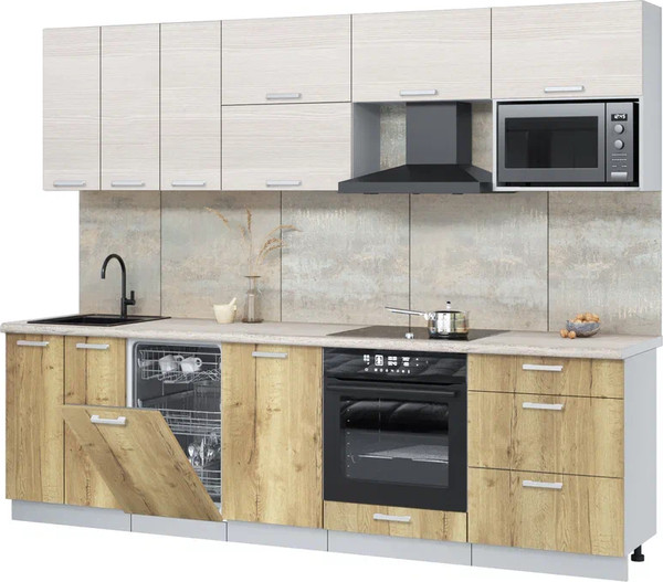 Изображение товара Кухонный гарнитур Интерлиния Мила Лайт 2.7-ПМ4  (вудлайн кремовый/дуб золотой/травертин серый)