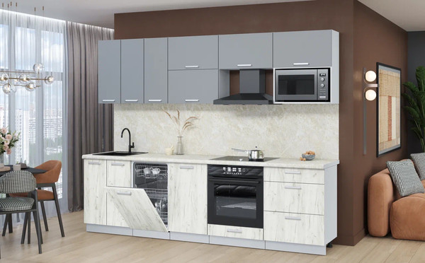 Изображение товара Кухонный гарнитур Интерлиния Мила Лайт 2.7-ПМ4 (серебро/дуб белый/опал светлый)