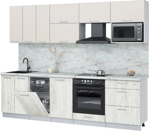 Изображение товара Кухонный гарнитур Интерлиния Мила Лайт 2.7-ПМ4  (персидский жемчуг/дуб белый/серый каспий)