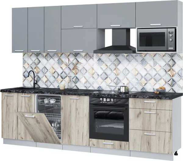 Изображение товара Кухонный гарнитур Интерлиния Мила Лайт 2.7-ПМ4  (серебро/дуб серый/кастилло темный)