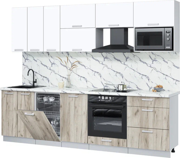 Изображение товара Кухонный гарнитур Интерлиния Мила Лайт 2.7-ПМ4 ( белый платинум/дуб серый/белый гранит)