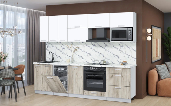 Изображение товара Кухонный гарнитур Интерлиния Мила Лайт 2.7-ПМ4 ( белый платинум/дуб серый/белый гранит)