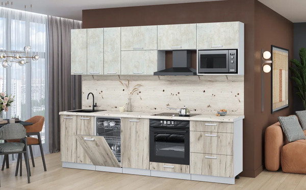 Изображение товара Кухонный гарнитур Интерлиния Мила Лайт 2.7-ПМ4 (бетон лайт/дуб серый/бискайская сосна)