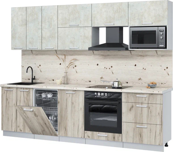 Изображение товара Кухонный гарнитур Интерлиния Мила Лайт 2.7-ПМ4 (бетон лайт/дуб серый/бискайская сосна)