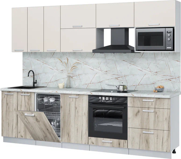 Изображение товара Кухонный гарнитур Интерлиния Мила Лайт 2.7-ПМ4  (персидский жемчуг/дуб серый/серый каспий)