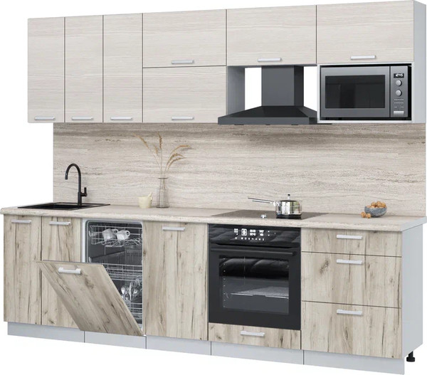 Изображение товара Кухонный гарнитур Интерлиния Мила Лайт 2.7-ПМ4 (вудлайн кремовый/дуб серый/травертин серый)