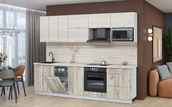 Изображение товара Кухонный гарнитур Интерлиния Мила Лайт 2.7-ПМ4 (вудлайн кремовый/дуб серый/травертин серый)