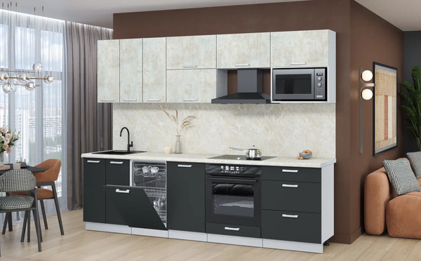 Изображение товара Кухонный гарнитур Интерлиния Мила Лайт 2.7-ПМ4  (бетон лайт/антрацит/опал светлый)