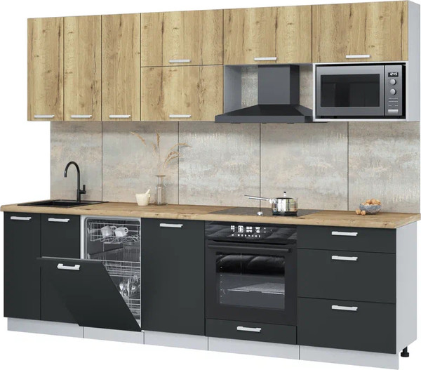 Изображение товара Кухонный гарнитур Интерлиния Мила Лайт 2.7-ПМ4  (дуб золотой/антрацит/дуб бунратти)