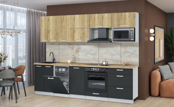 Изображение товара Кухонный гарнитур Интерлиния Мила Лайт 2.7-ПМ4  (дуб золотой/антрацит/дуб бунратти)