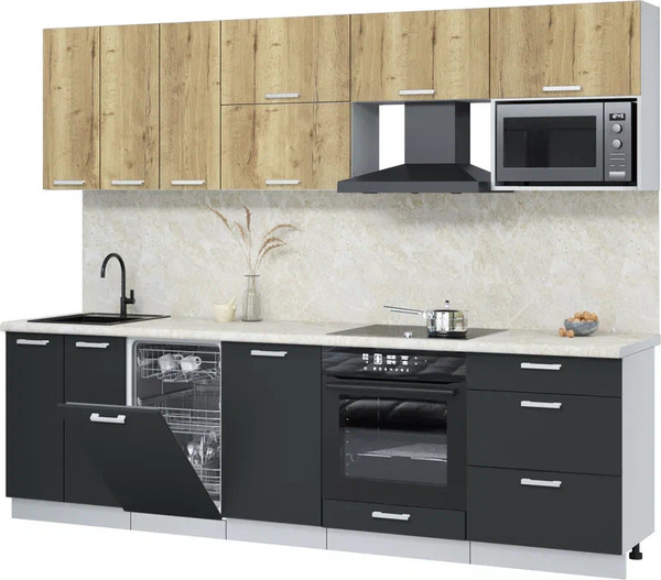 Изображение товара Кухонный гарнитур Интерлиния Мила Лайт 2.7-ПМ4  (дуб золотой/антрацит/опал светлый)