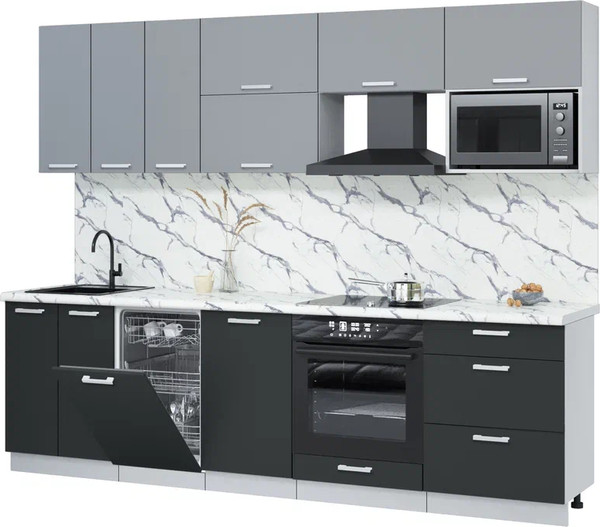 Изображение товара Кухонный гарнитур Интерлиния Мила Лайт 2.7-ПМ4  (серебро/антрацит/белый гранит)