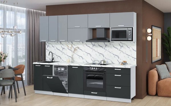 Изображение товара Кухонный гарнитур Интерлиния Мила Лайт 2.7-ПМ4  (серебро/антрацит/белый гранит)