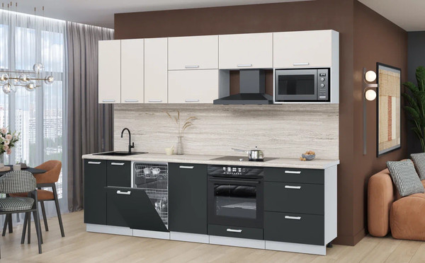 Изображение товара Кухонный гарнитур Интерлиния Мила Лайт 2.7-ПМ4  (персидский жемчуг/антрацит/травертин серый)