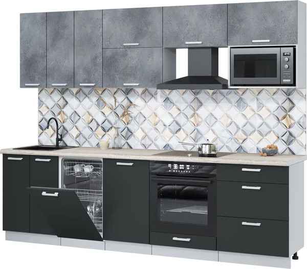 Изображение товара Кухонный гарнитур Интерлиния Мила Лайт 2.7-ПМ4  (бетон портленд/антрацит/травертин серый)