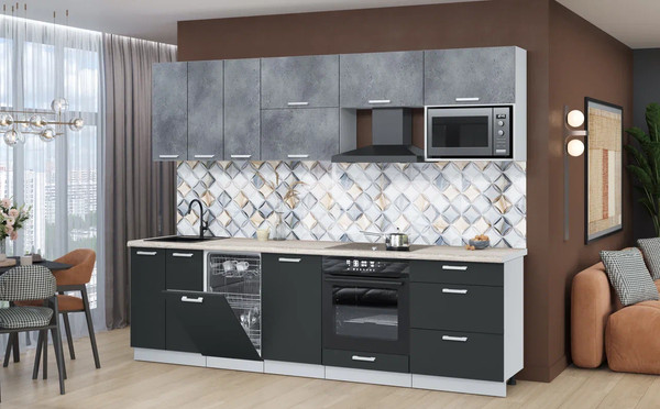 Изображение товара Кухонный гарнитур Интерлиния Мила Лайт 2.7-ПМ4  (бетон портленд/антрацит/травертин серый)