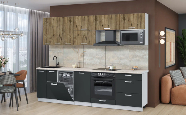 Изображение товара Кухонный гарнитур Интерлиния Мила Лайт 2.7-ПМ4 (дуб веллингтон/антрацит/травертин серый)