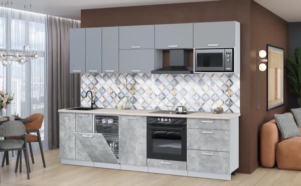 Изображение товара Кухонный гарнитур Интерлиния Мила Лайт 2.7-ПМ4  (серебро/бетон/травертин серый)