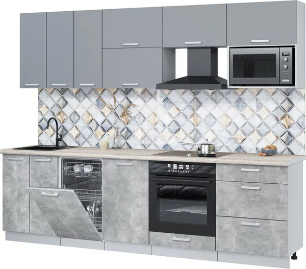 Изображение товара Кухонный гарнитур Интерлиния Мила Лайт 2.7-ПМ4  (серебро/бетон/травертин серый)