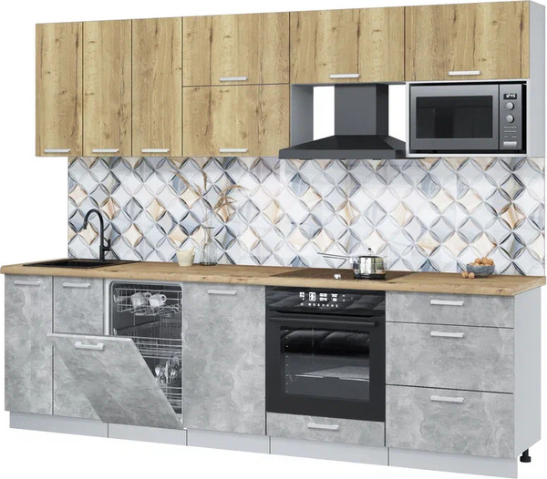 Изображение товара Кухонный гарнитур Интерлиния Мила Лайт 2.7-ПМ4 (дуб золотой/бетон/дуб бунратти)