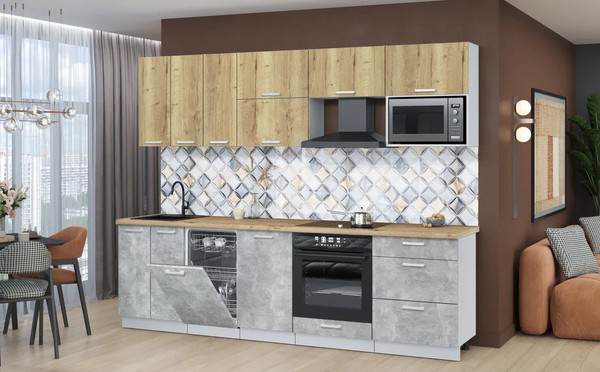 Изображение товара Кухонный гарнитур Интерлиния Мила Лайт 2.7-ПМ4 (дуб золотой/бетон/дуб бунратти)